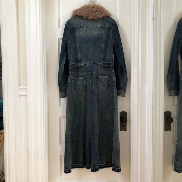 NWT Delia’s Denim Maxi Coat with Faux Fur Collar Embroidered roses Boho Beauty - Picture 3 of 9